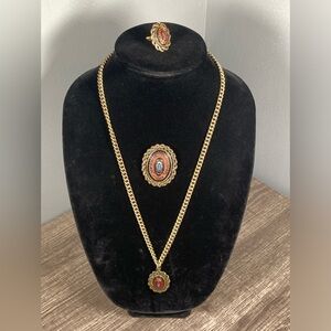 OLD VIENNA Sarah Cov Coventry Set Necklace & Detachable Brooch Ring Vintage